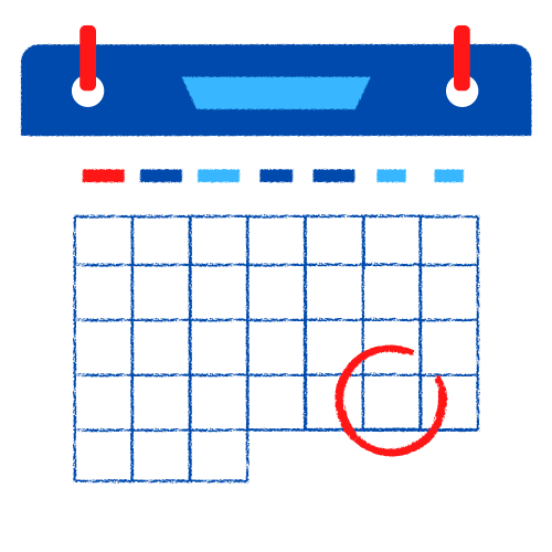 blue white and red calendar icon